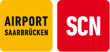 Logo des Flughafens Saarbrücken mit dem Schriftzug "AIRPORT SAARBRÜCKEN" und dem IATA-Code "SCN".